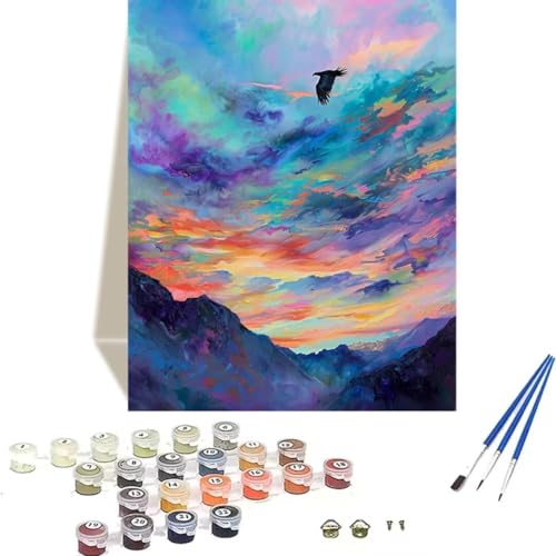 Malen Nach Zahlen Erwachsene Landschaft, Malen Nach Zahlen Kinder Himmel DIY Paint by Numbers Adult Handgemalt Ölgemälde Kit für Anfänger Kinder und Erwachsene Als Geschenk Wand Dekor (30x40cm) C-H von LUOLYYEI