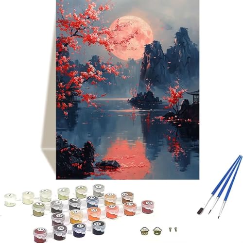 Malen Nach Zahlen Erwachsene Landschaft, Malen Nach Zahlen Kinder Mond DIY Paint by Numbers Adult Handgemalt Ölgemälde Kit für Anfänger Kinder und Erwachsene Als Geschenk Wand Dekor (30x40cm) 9-O von LUOLYYEI