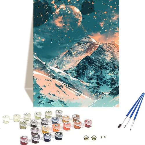 Malen Nach Zahlen Erwachsene Landschaft, Malen Nach Zahlen Kinder Schneeberg DIY Paint by Numbers Adult Handgemalt Ölgemälde Kit für Anfänger Kinder und Erwachsene Als Wand Dekor (30x40cm) 2-W von LUOLYYEI