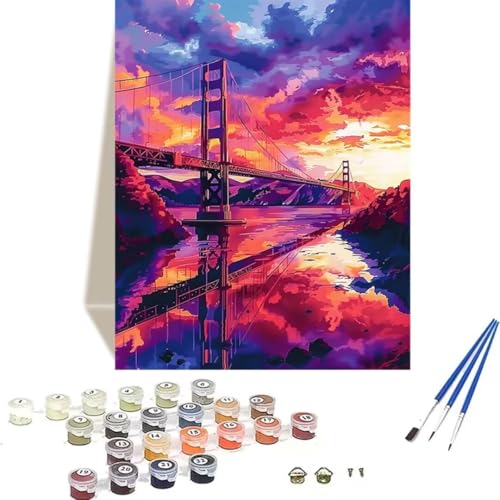 Malen Nach Zahlen Erwachsene Landschaft, Malen Nach Zahlen Kinder Stadt DIY Paint by Numbers Adult Handgemalt Ölgemälde Kit für Anfänger Kinder und Erwachsene Als Geschenk Wand Dekor (30x40cm) H-C von LUOLYYEI