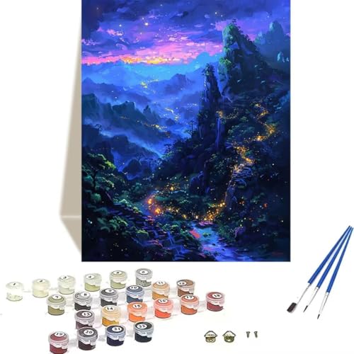 Malen Nach Zahlen Erwachsene Landschaft, Malen Nach Zahlen Kinder Sternenhimmel DIY Paint by Numbers Adult Handgemalt Ölgemälde Kit für Anfänger Kinder und Erwachsene Als Wand Dekor (30x40cm) 1-0 von LUOLYYEI