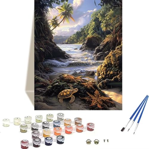 Malen Nach Zahlen Erwachsene Meer, Malen Nach Zahlen Kinder MeeresschildkröTen DIY Paint by Numbers Adult Handgemalt Ölgemälde Kit für Anfänger Kinder und Erwachsene Als Wand Dekor 50 x 65 cm 9-4 von LUOLYYEI