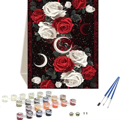 Malen Nach Zahlen Erwachsene Mond, Malen Nach Zahlen Kinder Blume DIY Paint by Numbers Adult Handgemalt Ölgemälde Kit für Anfänger Kinder und Erwachsene Als Geschenk Wand Dekor 50 x 65 cm X-2 von LUOLYYEI