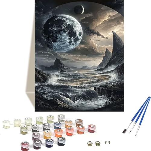 Malen Nach Zahlen Erwachsene Mond, Malen Nach Zahlen Kinder DIY Handgemalt Ölgemälde Kit für Anfänger und Erwachsene Mit Acrylfarbe Landschaft Malen nach Zahlen 60 x 80 cm Als Home Wand Dekor 5-8 von LUOLYYEI