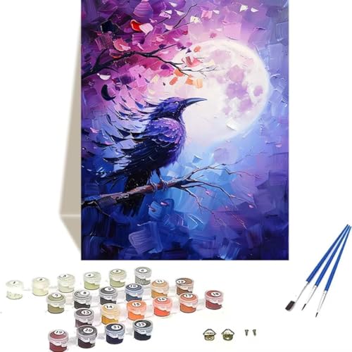 Malen Nach Zahlen Erwachsene Mond, Malen Nach Zahlen Kinder DIY Handgemalt Ölgemälde Kit für Anfänger und Erwachsene Mit Knitterfreie Leinwand und Acrylfarbe KräHe Malen nach Zahlen 100 x 135 cm U-J von LUOLYYEI