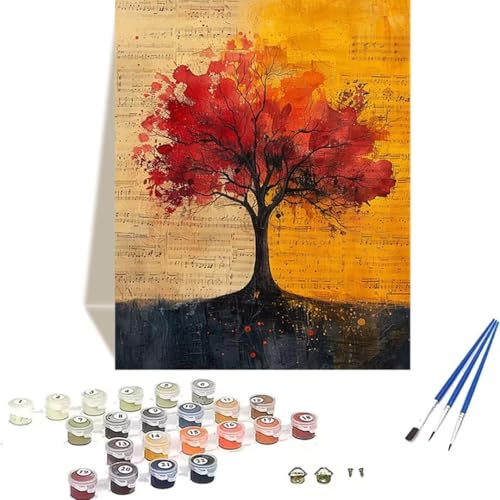 Malen Nach Zahlen Erwachsene Notiz, Malen Nach Zahlen Kinder DIY Handgemalt Ölgemälde Kit für Anfänger und Erwachsene Mit Knitterfreie Leinwand und Acrylfarbe Baum Malen nach Zahlen 60 x 80 cm 8-M von LUOLYYEI