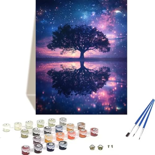 Malen Nach Zahlen Erwachsene Sternenhimmel, Malen Nach Zahlen Kinder DIY Handgemalt Ölgemälde Kit für Anfänger und Erwachsene Mit Acrylfarbe Baum Malen nach Zahlen 50 x 65 cm, Als Home Wand Dekor L-Q von LUOLYYEI