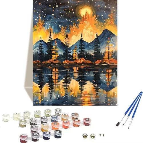 Malen Nach Zahlen Erwachsene Sternenhimmel, Malen Nach Zahlen Kinder Landschaft DIY Paint by Numbers Adult Handgemalt Ölgemälde Kit für Anfänger Kinder und Erwachsene Als Wand Dekor 50 x 65 cm I-G von LUOLYYEI