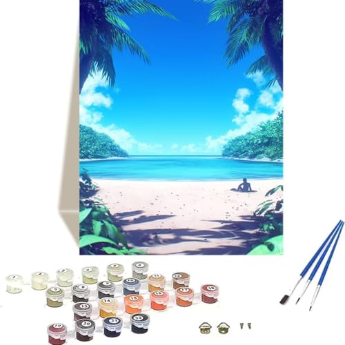 Malen Nach Zahlen Erwachsene Strand, Malen Nach Zahlen Kinder DIY Handgemalt Ölgemälde Kit für Anfänger und Erwachsene Mit Acrylfarbe Landschaft Malen nach Zahlen 100 x 135 cm, Als Home Wand Dekor 9-5 von LUOLYYEI