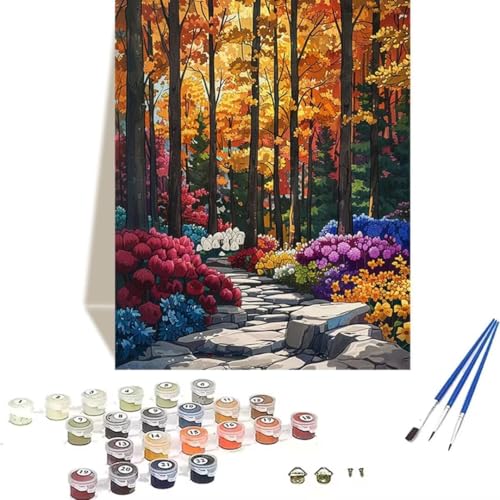 Malen Nach Zahlen Erwachsene Wald, Malen Nach Zahlen Kinder Herbst DIY Paint by Numbers Adult Handgemalt Ölgemälde Kit für Anfänger Kinder und Erwachsene Als Geschenk Wand Dekor 50 x 65 cm T-S von LUOLYYEI