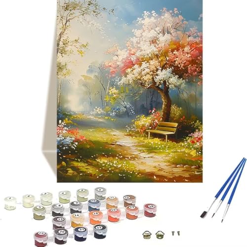 Malen Nach Zahlen Erwachsene Wald, Malen Nach Zahlen Kinder Paint by Numbers, DIY Landschaft mit Pinseln und Acrylfarben Handgemalt Ölgemälde Leinwand für Home Decor, Ohne Rahmen (70x95cm) B-4 von LUOLYYEI