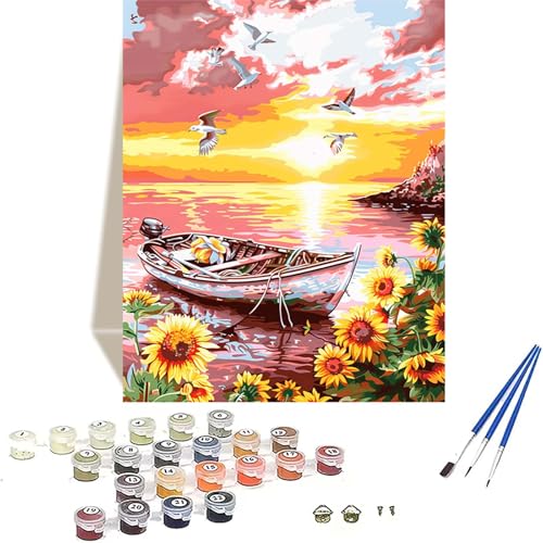 Malen Nach Zahlen Meer, Sonnenuntergang Malen Nach Zahlen Erwachsene, DIY Paint by Numbers Handgemalt Ölgemälde mit Pinseln und Acrylpigment für Wand Zimmer Deko, Geschenke für Frauen 100x135 cm Q-5 von LUOLYYEI