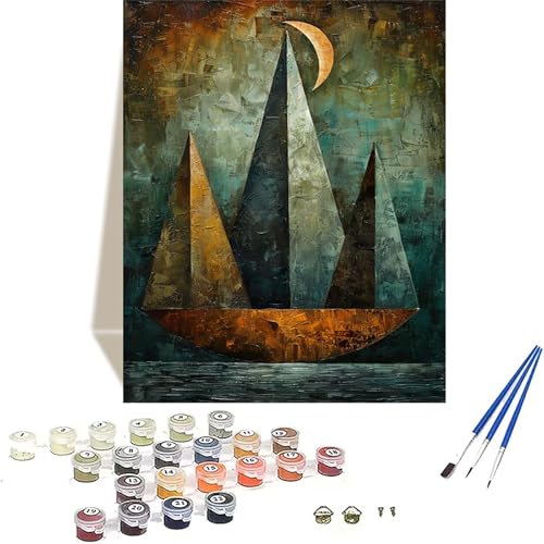 Malen Nach Zahlen Mond, Berg Malen Nach Zahlen Erwachsene, DIY Paint by Numbers Handgemalt Ölgemälde mit Pinseln und Acrylpigment für Wand Zimmer Deko Asthetik, Geschenke für Frauen 30 x 40 cm 2-4 von LUOLYYEI