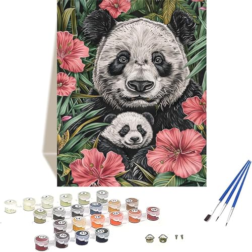 Malen Nach Zahlen Panda, Tier Malen Nach Zahlen Erwachsene, DIY Paint by Numbers Handgemalt Ölgemälde mit Pinseln und Acrylpigment für Wand Zimmer Deko Asthetik, Geschenke für Frauen 30x40 cm 8-O von LUOLYYEI