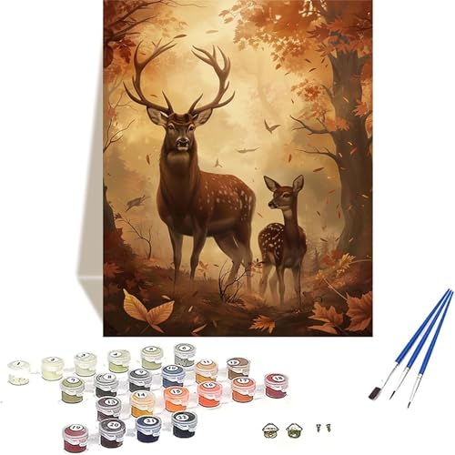 Malen Nach Zahlen Reh, Herbst Malen Nach Zahlen Erwachsene, DIY Paint by Numbers Handgemalt Ölgemälde mit Pinseln und Acrylpigment für Wand Zimmer Deko Asthetik, Geschenke für Frauen 30 x 40 cm K-M von LUOLYYEI