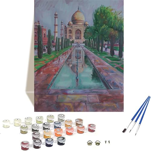 Malen Nach Zahlen Taj Mahal, Landschaft Malen Nach Zahlen Erwachsene, DIY Paint by Numbers Handgemalt Ölgemälde mit Pinseln und Acrylpigment für Wand Zimmer Deko, Geschenke für Frauen 100x135 cm B-F von LUOLYYEI