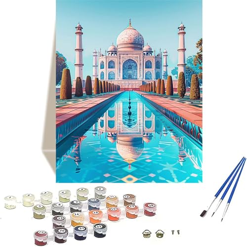 Malen Nach Zahlen Taj Mahal, Landschaft Malen Nach Zahlen Erwachsene, DIY Paint by Numbers Handgemalt Ölgemälde mit Pinseln und Acrylpigment für Wand Zimmer Deko, Geschenke für Frauen 100x135 cm 9-O von LUOLYYEI