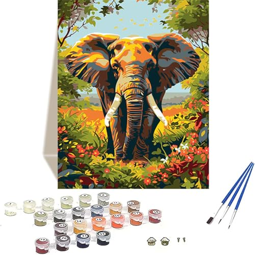 Malen Nach Zahlen Wiese, Elefant Malen Nach Zahlen Erwachsene, DIY Paint by Numbers Handgemalt Ölgemälde mit Pinseln und Acrylpigment für Wand Zimmer Deko Asthetik, Geschenke für Frauen 40x50CM Z-M von LUOLYYEI