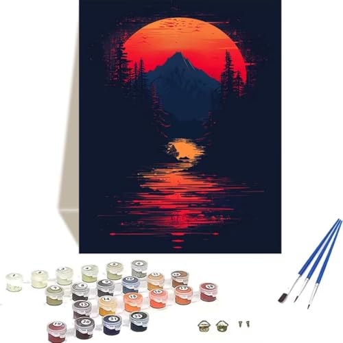 Malen nach Zahlen Erwachsene Bunt Berg Fuji DIY Malen Nach Zahlen Kinder Öl Leinwand Gemälde Set für Anfänger Senior Acrylic Malen Malerei Heimwerk 50x65cm für Home Decor, Ohne Rahmen Sonne 4-H von LUOLYYEI