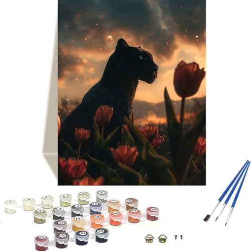 Malen nach Zahlen Erwachsene Bunt Leopard DIY Malen Nach Zahlen Kinder Öl Leinwand Gemälde Set für Anfänger Senior Acrylic Malen Malerei Heimwerk 50x65cm für Home Decor, Ohne Rahmen Blume 2-P von LUOLYYEI