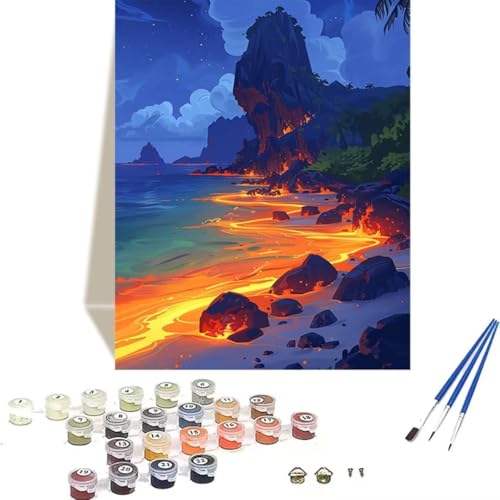 Malen nach Zahlen Erwachsene Bunt Meer DIY Malen Nach Zahlen Kinder Öl Leinwand Gemälde Set für Anfänger Senior Acrylic Malen Malerei Heimwerk 50x65cm für Home Decor, Ohne Rahmen Landschaft 3-1 von LUOLYYEI