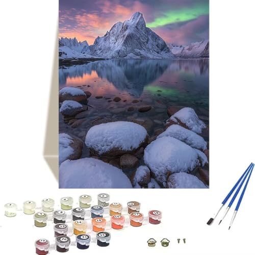 Malen nach Zahlen Erwachsene Bunt Schneeberg DIY Malen Nach Zahlen Kinder Öl Leinwand Gemälde Set für Anfänger Senior Acrylic Malen Malerei Heimwerk 50x65cm für Home Decor, Ohne Rahmen Aurora P-7 von LUOLYYEI