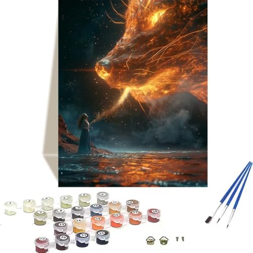 Malen nach Zahlen Komplett Set, Malen Nach Zahlen Kinder Acrylfarben, Pinseln, Zubehör, Geschenkbox - Fuchs DIY Gemälde Bastelset Kit mit Leinwand für Erwachsene, 70 x 95 cm, Sternenhimmel 8-M von LUOLYYEI