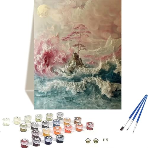 Malen nach Zahlen Komplett Set, Malen Nach Zahlen Kinder Acrylfarben, Pinseln, Zubehör, Geschenkbox - KirschblüTen DIY Gemälde Bastelset Kit mit Leinwand für Erwachsene, 70 x 95 cm, Landschaft H-6 von LUOLYYEI