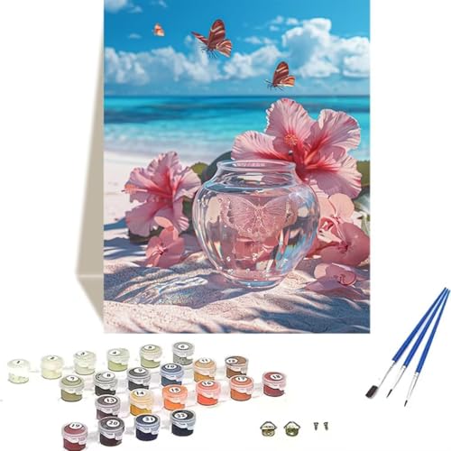 Malen nach Zahlen Komplett Set, Malen Nach Zahlen Kinder Acrylfarben, Pinseln, Zubehör, Geschenkbox - Meer DIY Gemälde Bastelset Kit mit Leinwand für Erwachsene, 70 x 95 cm, Schmetterling W-2 von LUOLYYEI