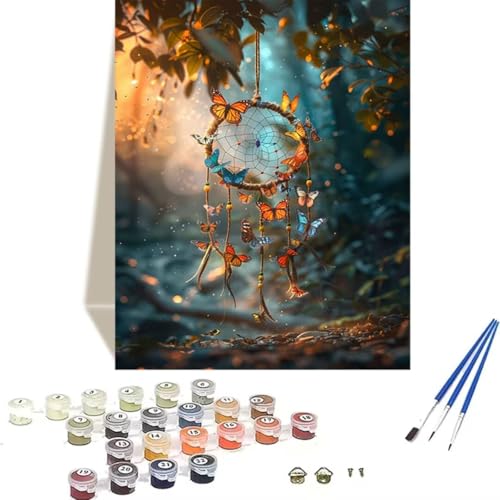 Malen nach Zahlen Komplett Set, Malen Nach Zahlen Kinder Acrylfarben, Pinseln, Zubehör, Geschenkbox - TraumfäNger DIY Gemälde Bastelset Kit mit Leinwand für Erwachsene, 70 x 95 cm, Schmetterling 7-8 von LUOLYYEI