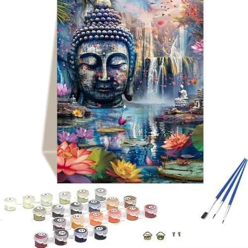 Malen nach Zahlen Lotus für Erwachsene mit Pinseln und Acrylfarben, zum Basteln, Zen Malen Nach Zahlen Kinder Malset für Erwachsene, Kinder, Senioren, Anfänger, für Innendekoration – (50x65cm) 9-M von LUOLYYEI