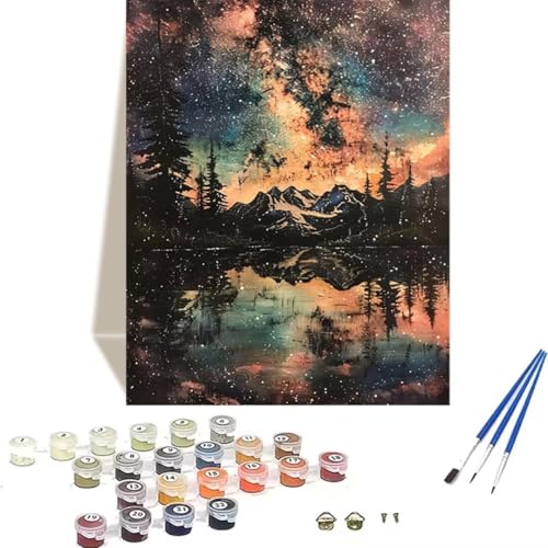 Malen nach Zahlen Sternenhimmel für Erwachsene mit Pinseln und Acrylfarben, zum Basteln, Berg Malen Nach Zahlen Kinder Malset für Erwachsene, Kinder, Anfänger, für Innendekoration – (50x65cm) Q-1 von LUOLYYEI