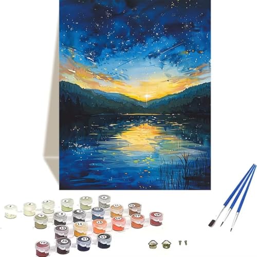 Malen nach Zahlen Sternenhimmel für Erwachsene mit Pinseln und Acrylfarben, zum Basteln, Wald Malen Nach Zahlen Kinder Malset für Erwachsene, Kinder, Anfänger, für Innendekoration – (50x65cm) 6-7 von LUOLYYEI