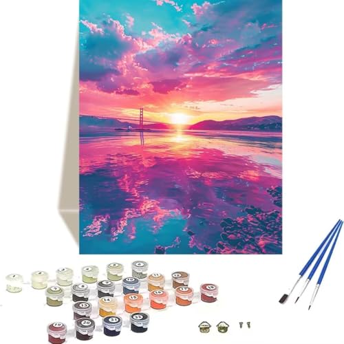 Malen nach Zahlen für Erwachsene: Beginner to Advanced Number Painting Kit Malen Nach Zahlen Kinder – Landschaft DIY Kunst and Crafts – Kits enthalten Acrylfarbe – Sonnenuntergang 70 x 95 cm C-3 von LUOLYYEI