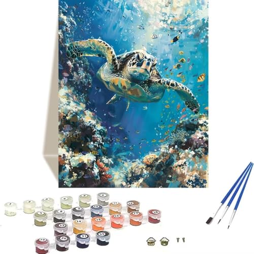 Malen nach Zahlen für Erwachsene: Beginner to Advanced Number Painting Kit Malen Nach Zahlen Kinder – MeeresschildkröTen DIY Kunst and Crafts – Kits enthalten Acrylfarbe – Meer 70 x 95 cm O-0 von LUOLYYEI