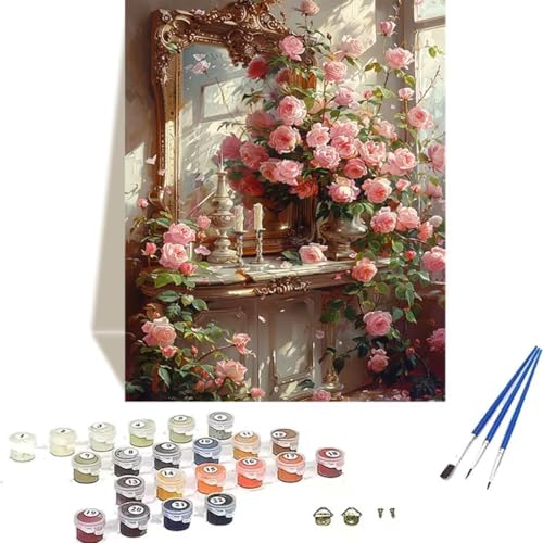 Malen nach Zahlen für Erwachsene: Beginner to Advanced Number Painting Kit Malen Nach Zahlen Kinder – Rose DIY Kunst and Crafts – Kits enthalten Acrylfarbe – Blume 70 x 95 cm, Als Home Wand Dekor V-G von LUOLYYEI