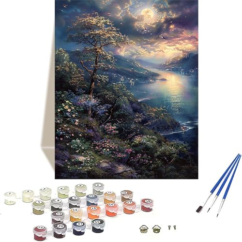 Meer Malen Nach Zahlen Erwachsene, Landschaft Malen Nach Zahlen kinder Leinwand mit Pinseln und Acrylfarbe, DIY Paint by Numbers Adult und Anfänger, für Home Decor, Geschenk - 100 x 135 cm 3-4 von LUOLYYEI