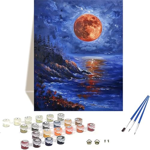 Meer Malen Nach Zahlen Erwachsene, Mond Malen Nach Zahlen kinder Leinwand mit Pinseln und Acrylfarbe, DIY Paint by Numbers Adult und Anfänger, für Home Decor, Geschenk - Ohne Rahmen 100x135CM Y-4 von LUOLYYEI