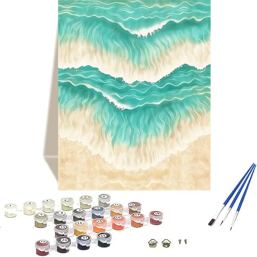 Meer Malen Nach Zahlen Erwachsene, Wellen Malen Nach Zahlen kinder Leinwand mit Pinseln und Acrylfarbe, DIY Paint by Numbers Adult und Anfänger, für Home Decor, Geschenk - Ohne Rahmen 100 x 135 cm 1-Q von LUOLYYEI