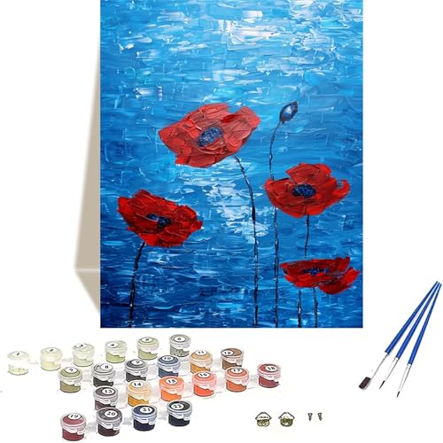 Mohn Malen Nach Zahlen Erwachsene, Blume Malen Nach Zahlen kinder Leinwand mit Pinseln und Acrylfarbe, DIY Paint by Numbers Adult und Anfänger, für Home Decor, Geschenk - Ohne Rahmen 100 x 135 cm X-T von LUOLYYEI