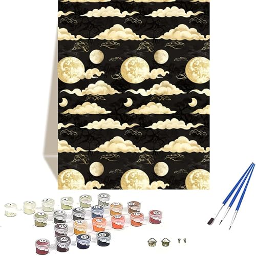 Mond Malen Nach Zahlen Erwachsene, Himmel Malen Nach Zahlen kinder Leinwand mit Pinseln und Acrylfarbe, DIY Paint by Numbers Adult und Anfänger, für Home Decor, Geschenk - Ohne Rahmen 40 x 50 cm 2-5 von LUOLYYEI