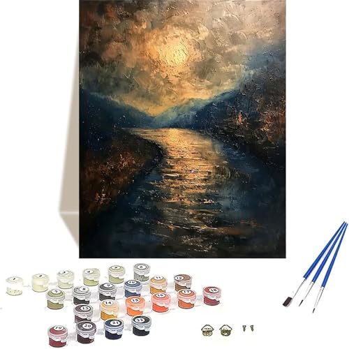 Mond Malen Nach Zahlen Erwachsene, Landschaft Malen Nach Zahlen kinder Leinwand mit Pinseln und Acrylfarbe, DIY Paint by Numbers Adult und Anfänger, für Home Decor, Geschenk - Ohne Rahmen 20x30 cm 5-7 von LUOLYYEI