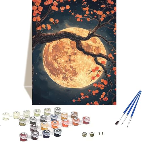 Mond Malen Nach Zahlen Erwachsene, Landschaft Malen Nach Zahlen kinder Leinwand mit Pinseln und Acrylfarbe, DIY Paint by Numbers Adult und Anfänger, für Home Decor, Geschenk - Ohne Rahmen 40x50 cm 3-R von LUOLYYEI