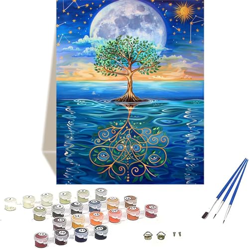 Mond Malen Nach Zahlen Erwachsene, Landschaft Malen Nach Zahlen kinder Leinwand mit Pinseln und Acrylfarbe, DIY Paint by Numbers Adult und Anfänger, für Home Decor, Geschenk - Ohne Rahmen 70x95 cm 6-P von LUOLYYEI