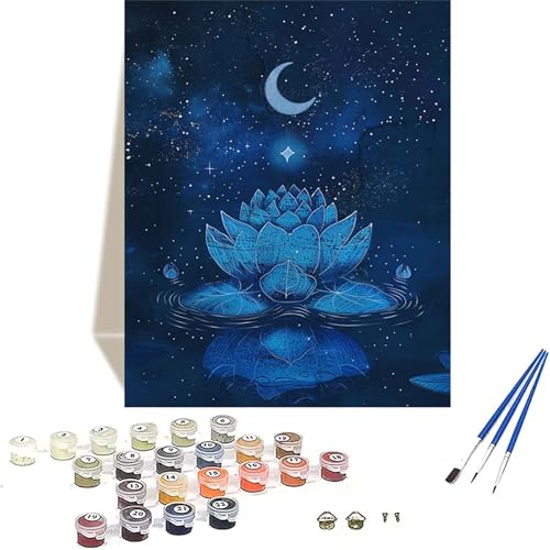 Mond Malen Nach Zahlen Erwachsene, Lotus Malen Nach Zahlen kinder Leinwand mit Pinseln und Acrylfarbe, DIY Paint by Numbers Adult und Anfänger, für Home Decor, Geschenk - Ohne Rahmen 40x50 cm R-9 von LUOLYYEI