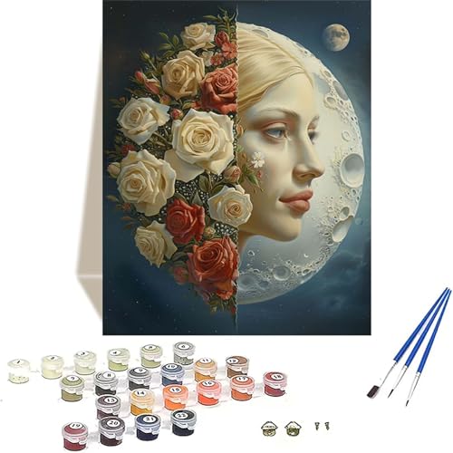 Mond Malen Nach Zahlen Erwachsene, Rose Malen Nach Zahlen kinder Leinwand mit Pinseln und Acrylfarbe, DIY Paint by Numbers Adult und Anfänger, für Home Decor, Geschenk - Ohne Rahmen 20 x 30 cm 6-N von LUOLYYEI