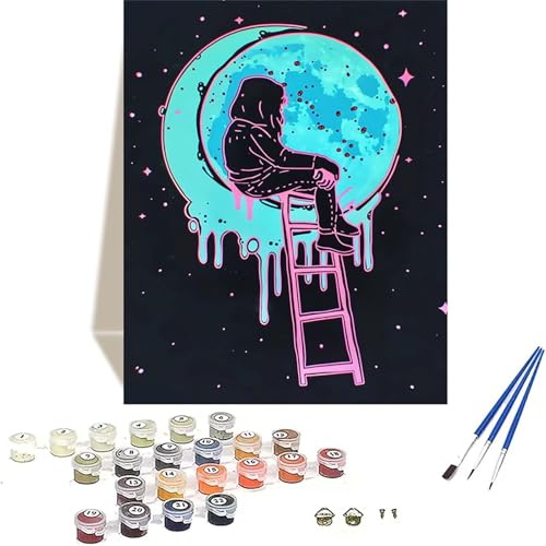 Mond Malen Nach Zahlen Erwachsene, Sternenhimmel Malen Nach Zahlen kinder Leinwand mit Pinseln und Acrylfarbe, DIY Paint by Numbers Adult und Anfänger, für Home Decor, Geschenk - 100 x 135 cm J-N von LUOLYYEI