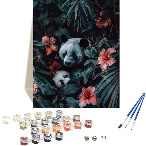 Panda Malen Nach Zahlen Erwachsene, Blume Malen Nach Zahlen kinder Leinwand mit Pinseln und Acrylfarbe, DIY Paint by Numbers Adult und Anfänger, für Home Decor, Geschenk - Ohne Rahmen 40x50 cm 6-9 von LUOLYYEI