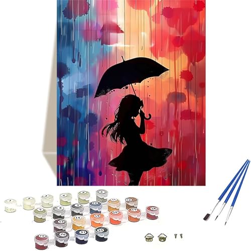 Regenschirm Malen Nach Zahlen Erwachsene, Frau Malen Nach Zahlen kinder Leinwand mit Pinseln und Acrylfarbe, DIY Paint by Numbers Adult und Anfänger, für Home Decor, Geschenk - 20 x 30 cm 3-1 von LUOLYYEI