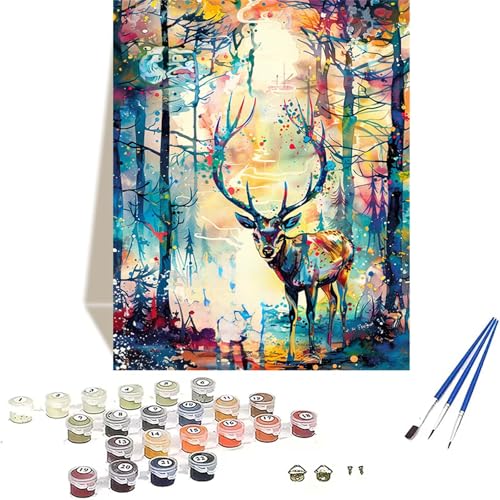 Reh Malen Nach Zahlen Erwachsene, Wald Malen Nach Zahlen kinder Leinwand mit Pinseln und Acrylfarbe, DIY Paint by Numbers Adult und Anfänger, für Home Decor, Geschenk - Ohne Rahmen 70x95 cm 5-U von LUOLYYEI